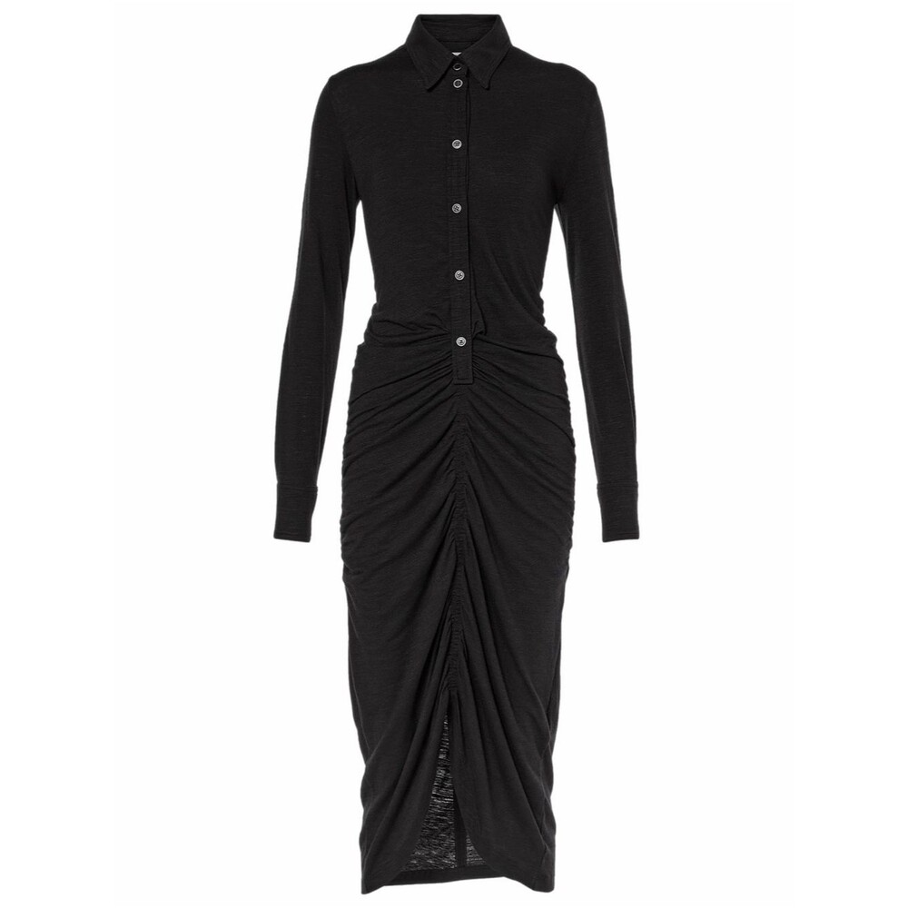 Etoile Isabel Marant Ivalia Long-Sleeve Ruched Polo Dress Black Medium
